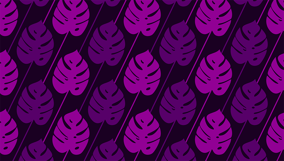 Purple repeating pattern of monstera leaves
