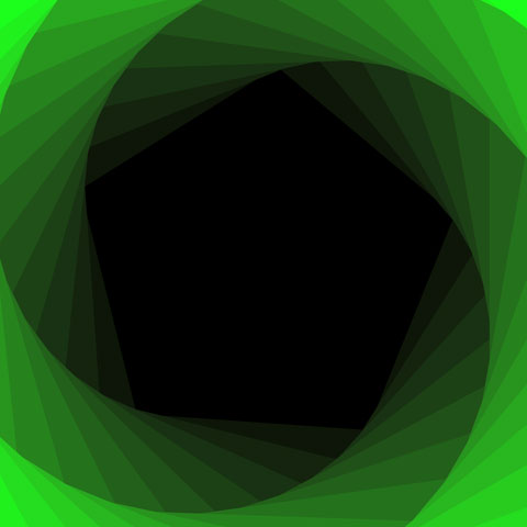 Green spiraling pentagons background