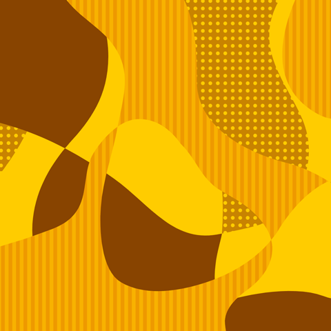 simple patterns fill weird blob shapes in brown and yellow