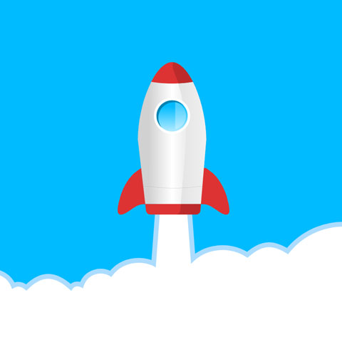 a vector illustration of a rocket taking off