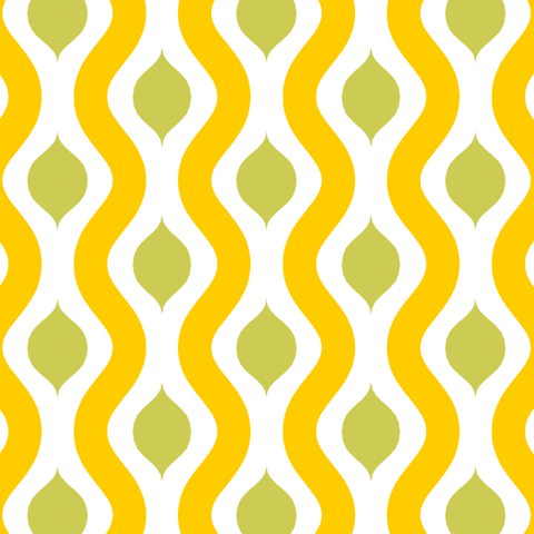 pattern of yellow wavy lines and green leaves