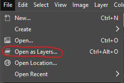 File open as layers in GIMP menu
