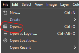 File open in GIMP menu